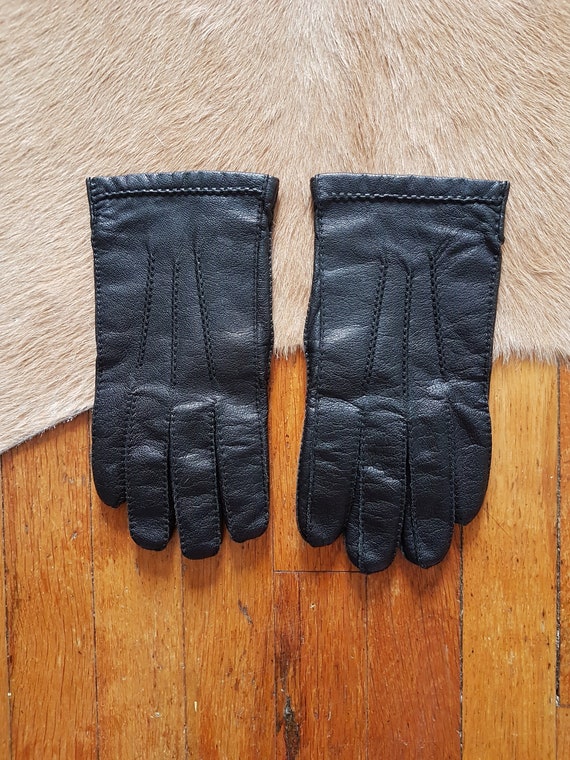 1980s Vintage Black Leather Driving Gloves 80s Leather 