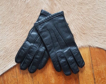 1980s Vintage Black Leather Driving Gloves, 80s Leather Driving Gloves, 80s Gloves, Vintage Black Leather Gloves, Black Leather Gloves