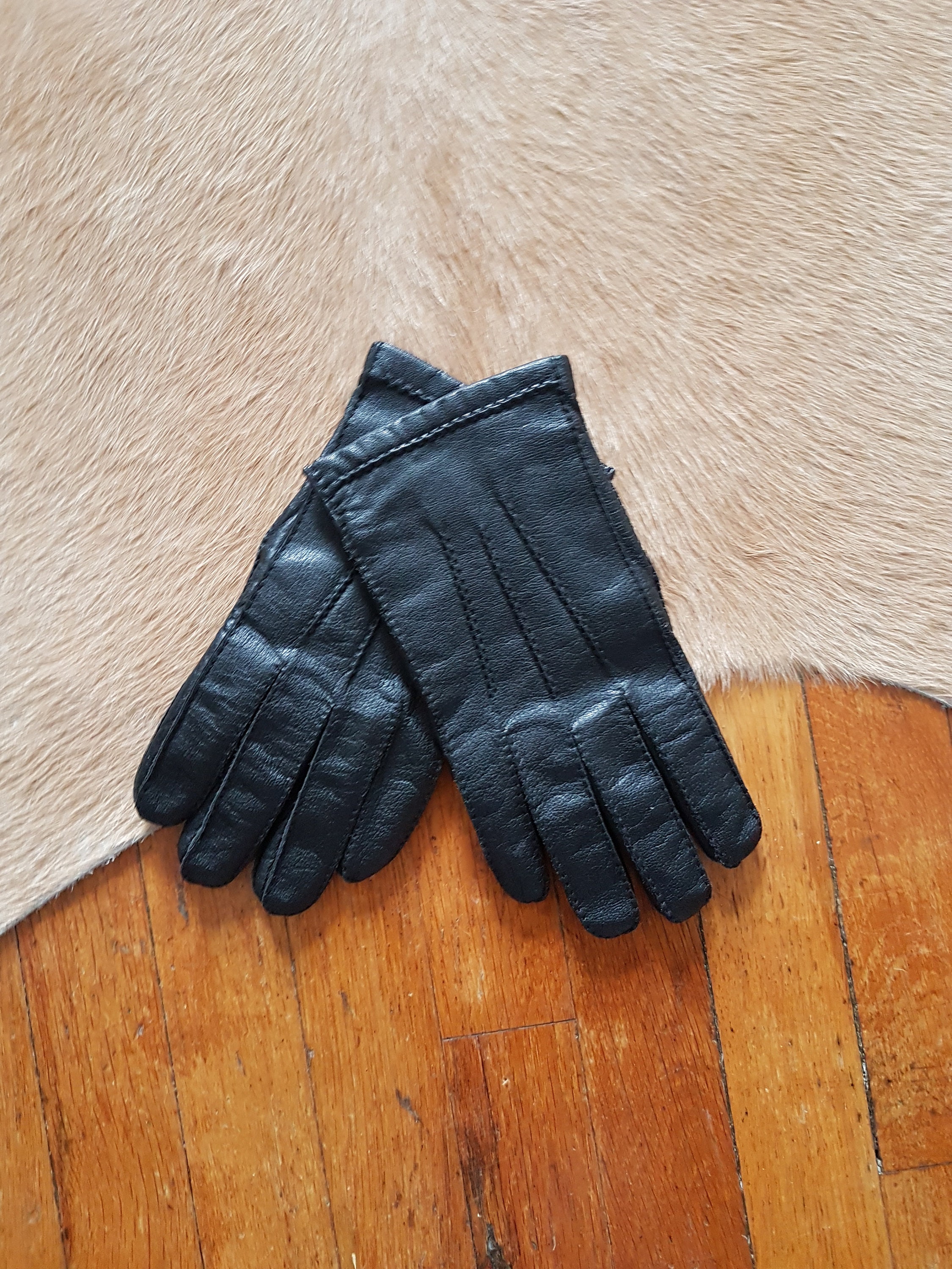 1980s Vintage Black Leather Driving Gloves 80s Leather 