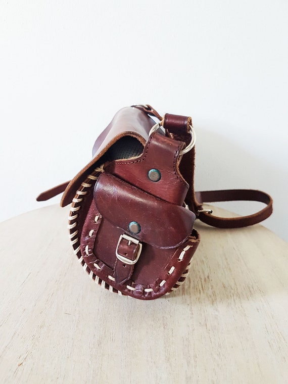 1970s Vintage Tooled Leather Satchel Bag, Brown L… - image 4