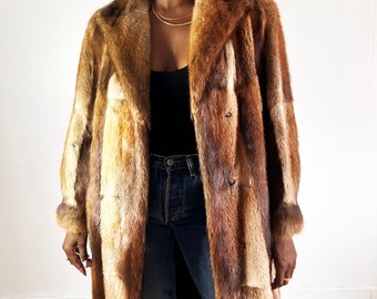 Mob Wife Mink Fur Coat, Vintage Mink Fur Coat Size M/L, Full Length Fur Coat