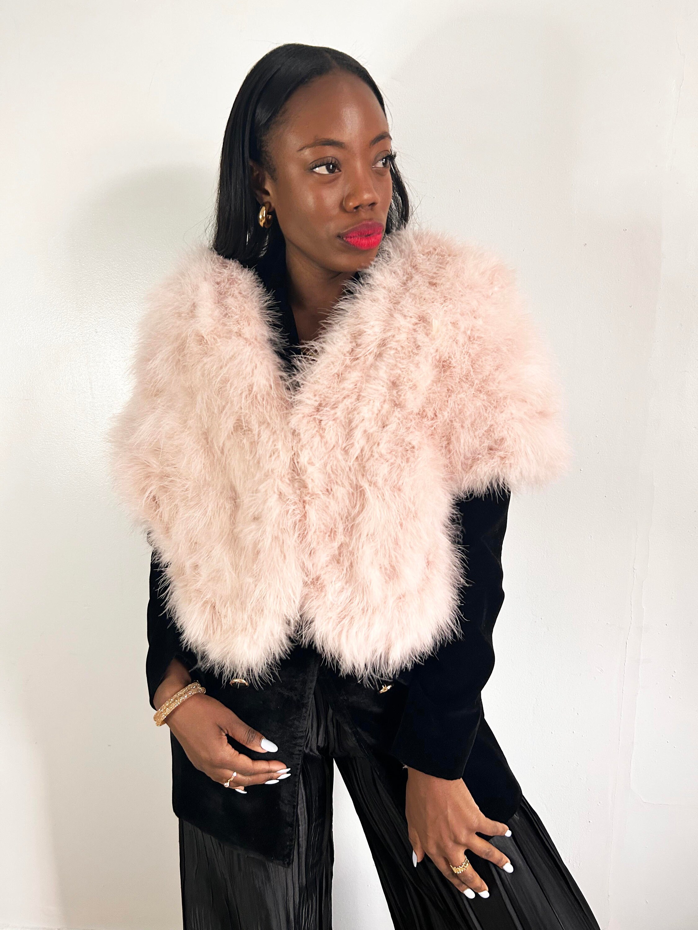 blush pink faux fur shawl