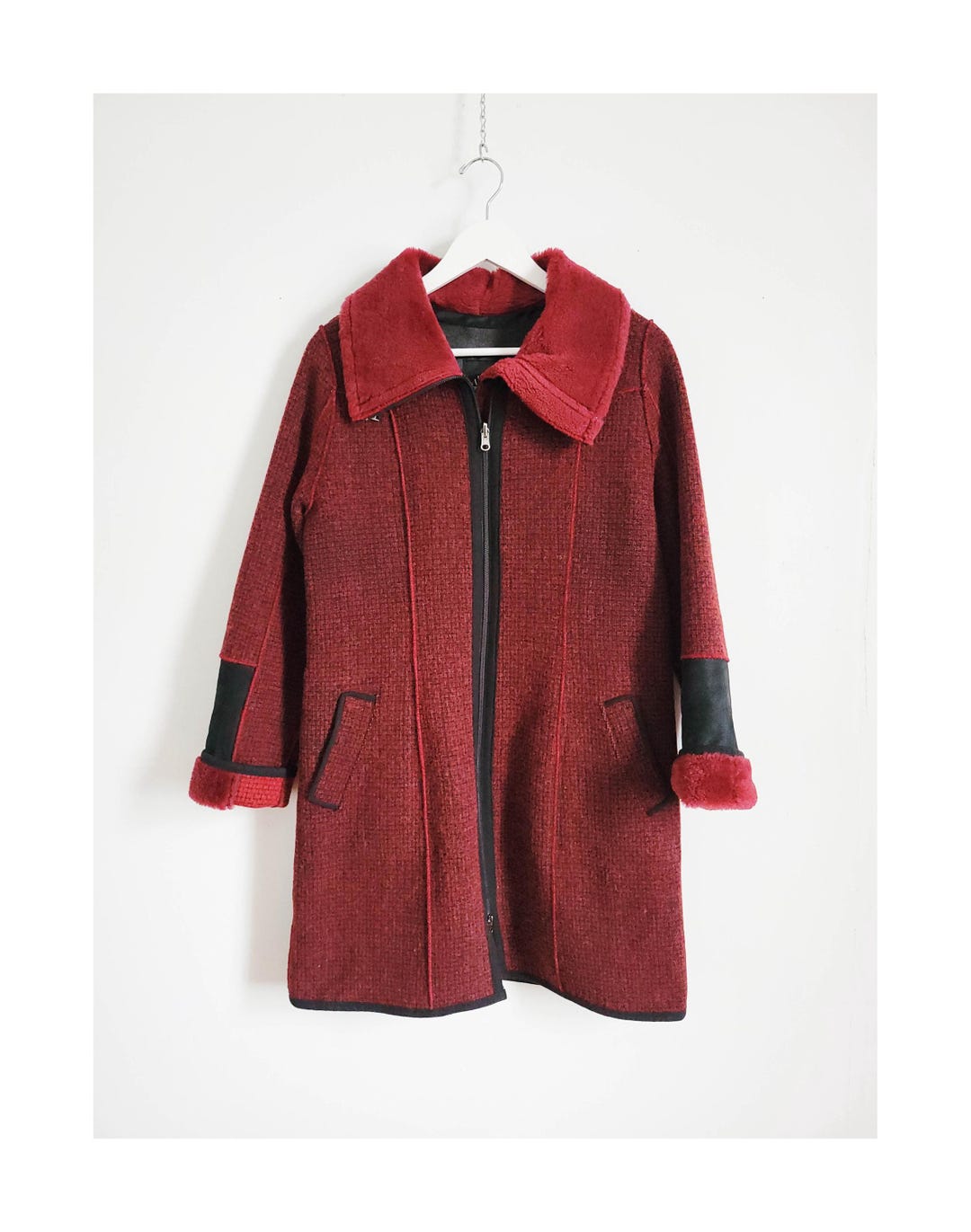 1980s Vintage Epilson Roter Mantel, Mantel Grösse XS M