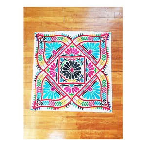Vintage Banjara Ethnic Hand Embroidered Tapestry with Mirrors Indian Gujarat Wall Hanging Bohemian Kutch Eastern Home Decor Multi Color