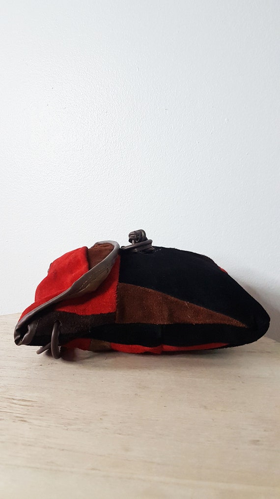 Vintage 1970s Brown and Red Suede Patchwork Bag, … - image 8