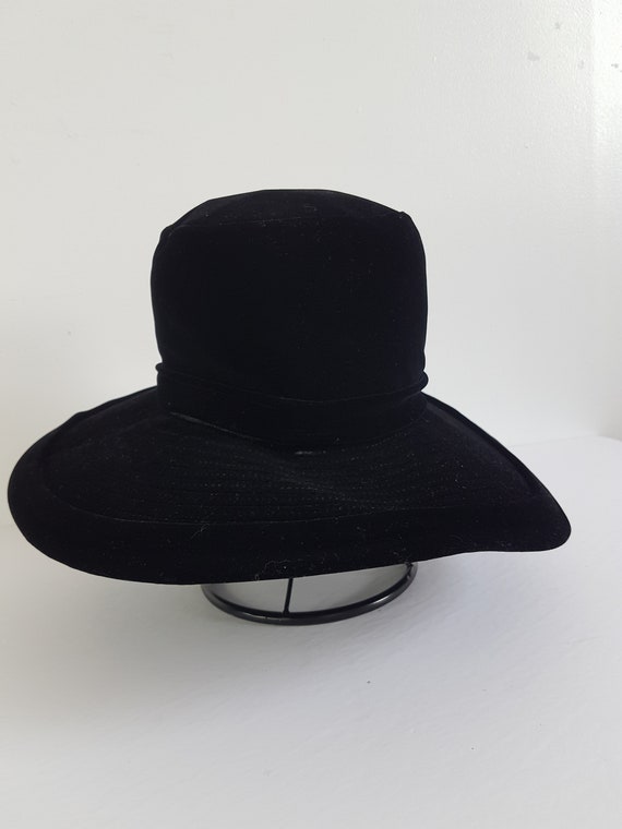 1950s Vintage Elizabeth Ford Hat Black Wide Brim … - image 7