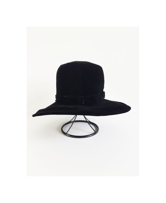 1950s Vintage Elizabeth Ford Hat Black Wide Brim … - image 1