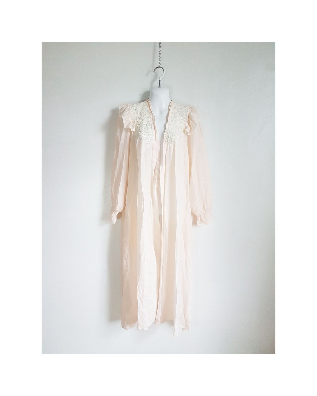 Vintage Delicate Pink Silk Robe Size M/L, Silk Lace Long Dressing Gown ...