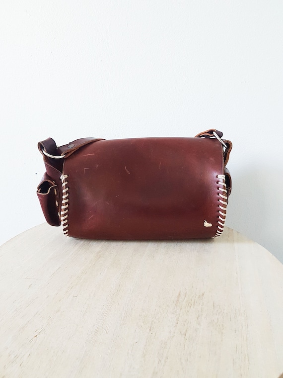 1970s Vintage Tooled Leather Satchel Bag, Brown L… - image 5