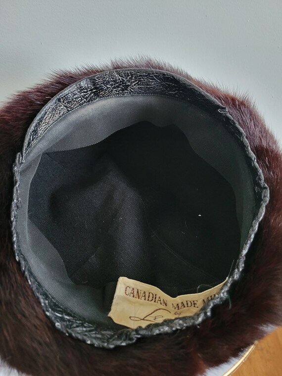 1960s Vintage Dark Brown Mink Fur Beret Hat, Vint… - image 7