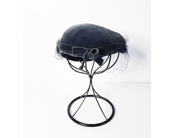 1950s 2 Tone Blue Velvet Avant Garde Hat 50s Fashion  display picture 2