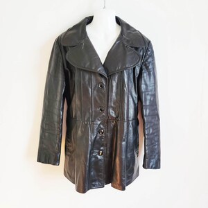 Veste en cuir noire vintage des années 1970 taille M