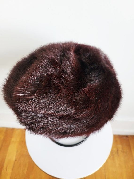 1960s Vintage Dark Brown Mink Fur Beret Hat, Vint… - image 3