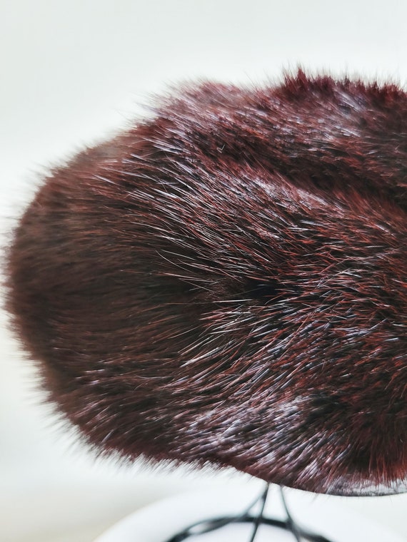 1960s Vintage Dark Brown Mink Fur Beret Hat, Vint… - image 4
