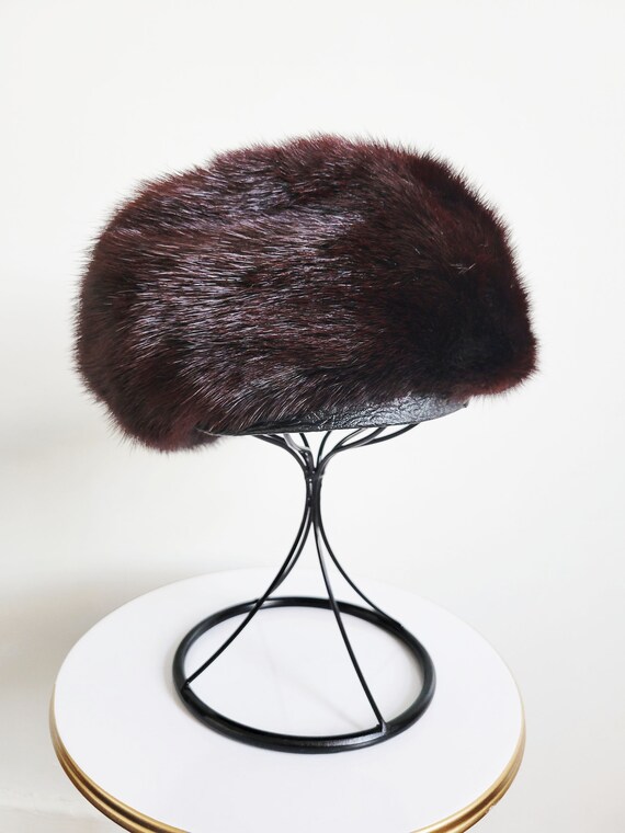 1960s Vintage Dark Brown Mink Fur Beret Hat, Vint… - image 6