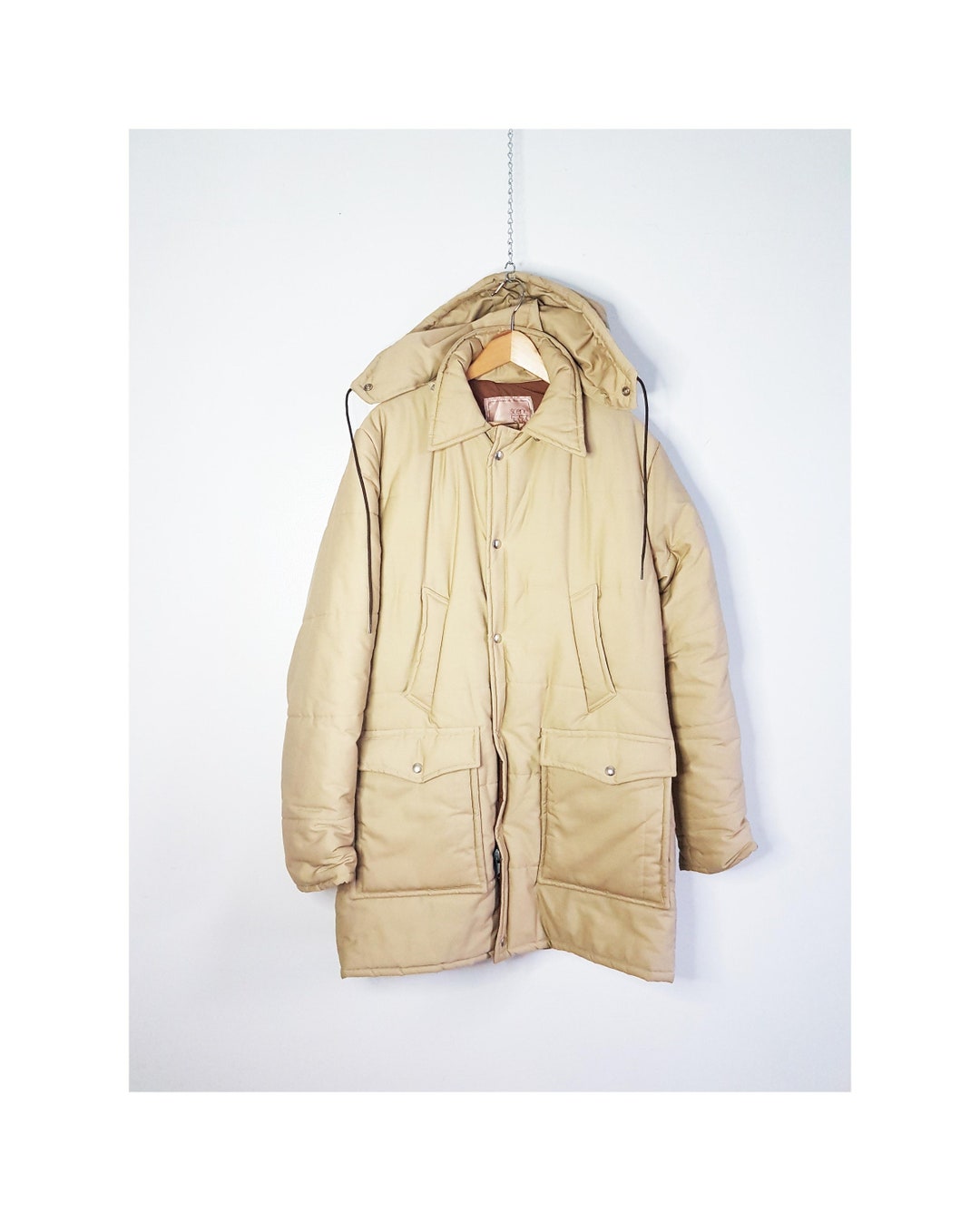 Vintage Scene 33 Canadian Parka Coat, Brown Tan Parka Coat, Made in