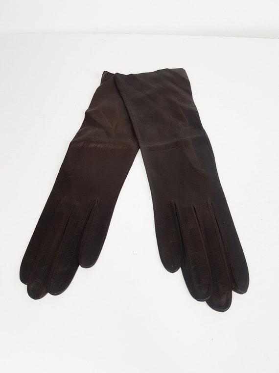 1960s Vintage Brown Kid Leather Gloves Size Small Dea… Gem