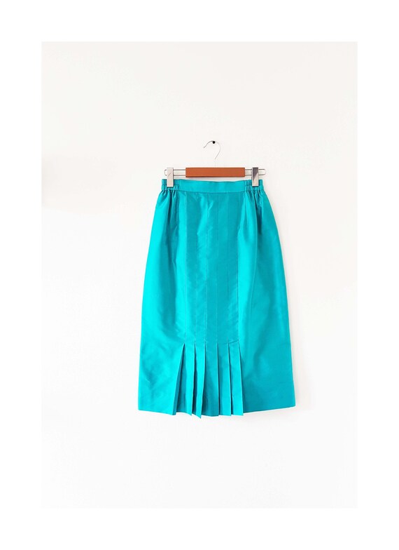 1960s Vintage Raw Silk Emerald Blue Pencil Skirt Size… Gem