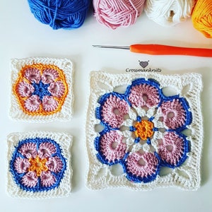 African Floral Granny Squares Crochet Pattern