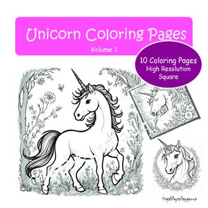 Unicorn Coloring Page / Digital PDF File / 10 Pages /Printable / High resolution /Instant download