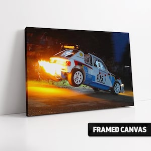 Peugeot 205 T16 GTi “Spitting Flames” Canvas Print | Stefan Zabernig Erich Mueller Group B Rally Car Motorsport Fine Wall Art Poster Photo