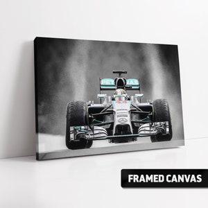 LEWIS HAMILTON &quot;Suzaka Rain&quot; Canvas Print Japanese GP F1  | Mercedes Petronas 44 F1 Fan Gift Formula One Fine Wall Art Poster Picture Photo