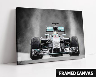 LEWIS HAMILTON &quot;Suzaka Rain&quot; Canvas Print Japanese GP F1  | Mercedes Petronas 44 F1 Fan Gift Formula One Fine Wall Art Poster Picture Photo