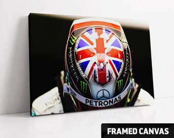 CANVAS PRINT Lewis Hamilton 2019 Silverstone Union Jack Helmet  | Mercedes F1 Fan Gift Formula One Fine Wall Art Poster Picture Photo