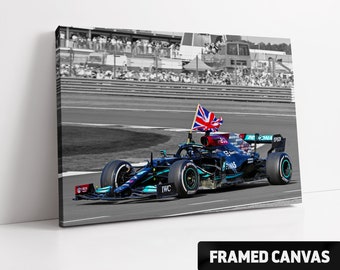 LEWIS HAMILTON Canvas Print Poster British Grand Prix F1 Win 2021 Mercedes Petronas | Box Framed Canvas Wall Art Poster Picture Photo