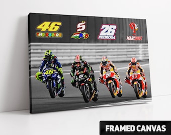 MotoGP Canvas Print Qatar 2018 ROSSI, MARQUEZ, PEDROSA and Zarco | Box Framed Canvas Wall Art or Poster Picture Photo