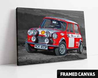 Classic MINI COOPER S Rally Car Canvas Print or Poster | Box Framed Stretched Canvas Wall Art or Fine Art Poster | Picture Photo