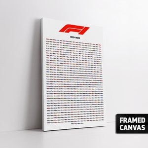 Formula One F1 Team Cars 1950 to 2018 | Box Framed Stretched Canvas Print or Fine Wall Art Poster Print Photo | Choice of Sizes