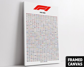 Formula One F1 Team Cars 1950 to 2018 | Box Framed Stretched Canvas Print or Fine Wall Art Poster Print Photo | Choice of Sizes