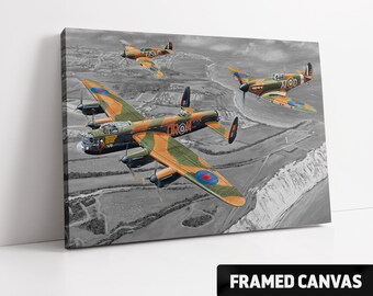 Battle of Britain Memorial Flight Canvas Print | Spitfire Hurricane Lancaster Bomber RAF WW2 | Box Framed Wall Art Poster Picture Photo
