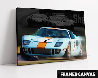 FORD GT40 #7 1969 Gulf Le Mans Canvas Print | Box Framed Stretched Canvas Print or Fine Wall Art Poster Print | Choice of Sizes