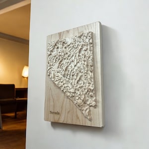 Nevada Karte | Holz geschnitzte Reliefkarte | 3D Topographische Holzkarte | Einzigartiges Hochzeit Geburtstag Jahrestag Housewarming Geschenk | Nevada Geschenk
