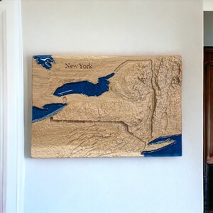 Décoration de l'État de New York | Carte en relief 3D | Cadeau unique d'anniversaire de mariage d'anniversaire de pendaison de crémaillère | Randonnée Montagnes Plein air | Cadeaux pour l'État de New York