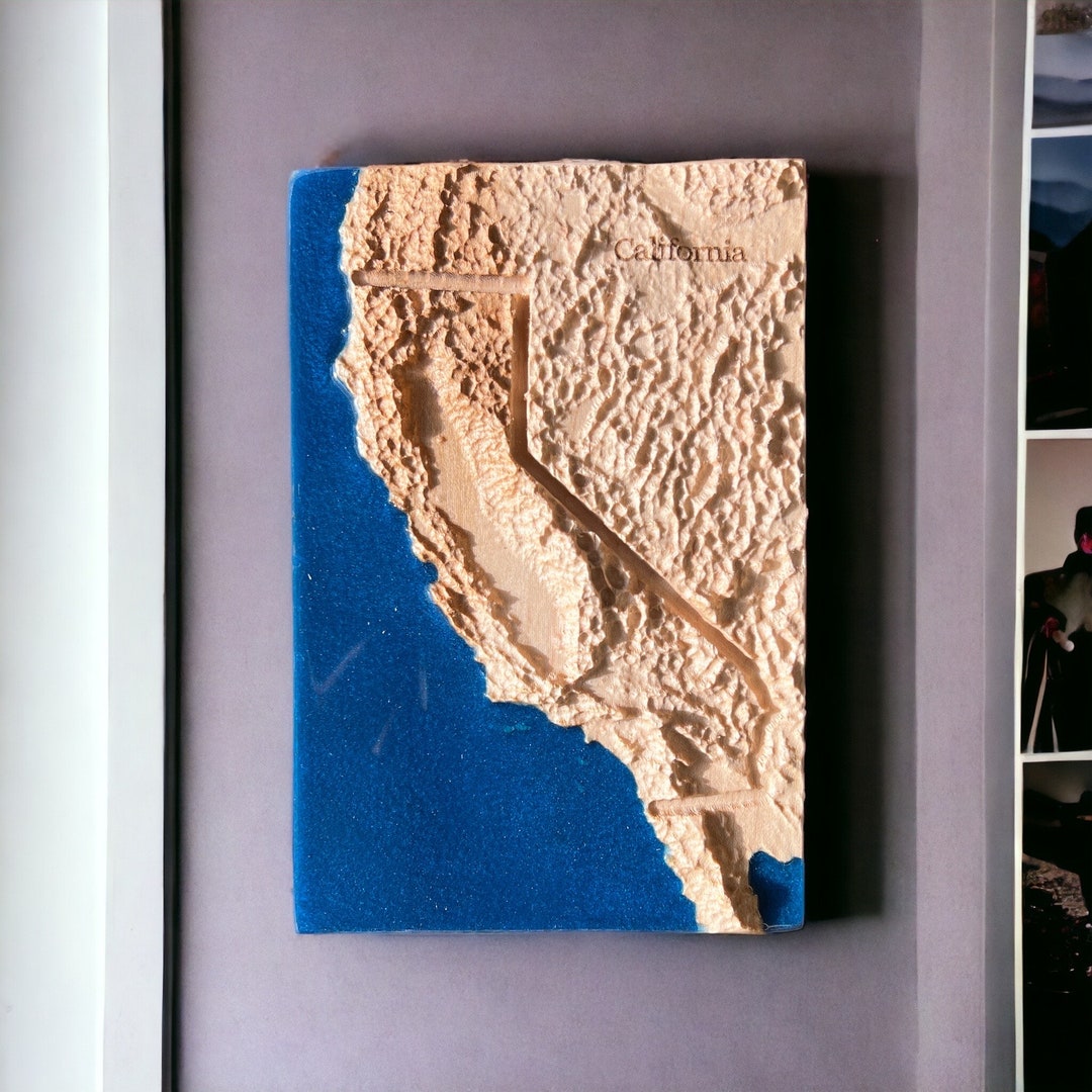 California 3D Relief Map California Wood Epoxy Art Los Angeles San