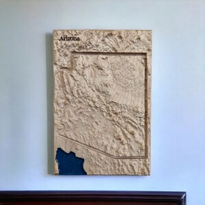 Carte en bois de l'Arizona | Carte décorative en relief 3D | Anniversaire de mariage unique Anniversaire de pendaison de crémaillère | Cadeau pour lui | cadeau pour elle | Cadeau Arizona