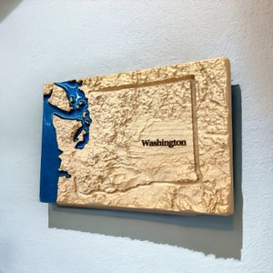 Décoration Washington | Carte en relief 3D | Cadeau d'anniversaire de mariage unique de pendaison de crémaillère | Littoral | Extérieur | Cadeaux Washington