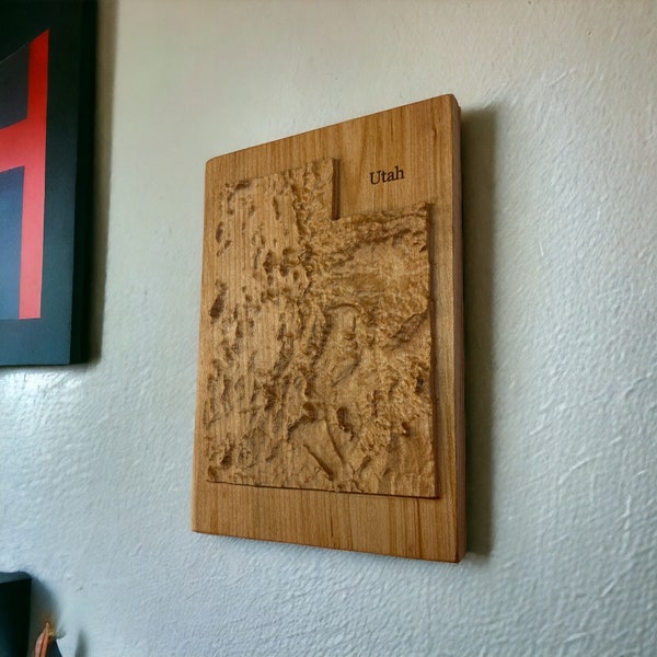 Utah Map | Wood Carved Relief Map | 3D Topographic Wooden Map | Unique Wedding Anniversary Birthday Housewarming Gift | Utah Gift