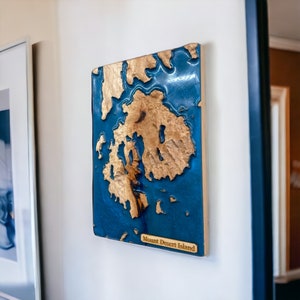 Mapa del Parque Nacional Acadia / Decoración artística de la Isla Mount Desert / Mapa topográfico 3D de madera / Regalo único para él y para ella / Mapa en relieve / Regalo de Maine