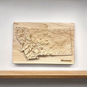 Montana : carte | Carte en relief en bois sculpté | Carte topographique 3D en bois | Cadeau unique d'anniversaire de mariage pour pendaison de crémaillère | Cadeau Montana