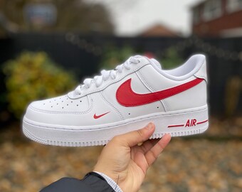 white air forces with red check