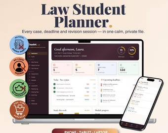 Law Student Planner – IRAC Case Briefs, Statute Library, Mooting Prep (Digital Download)