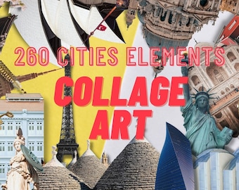Vintage Collage Cities Set, Collage Cut-Outs, Collage Creator, magazine cut outs, building and city