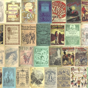 51 Old Book Covers, Vintage, Printable Ephemera, Collage Sheet, Digital Download