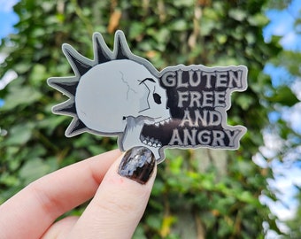 Gluten Free and Angry Brushed Aluminum Skull Sticker