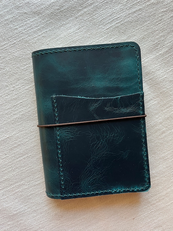 A6 Leather Folio, Pull Up Teal