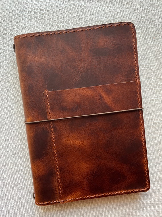 A5 Leather Folio, Pull Up Light Brown
